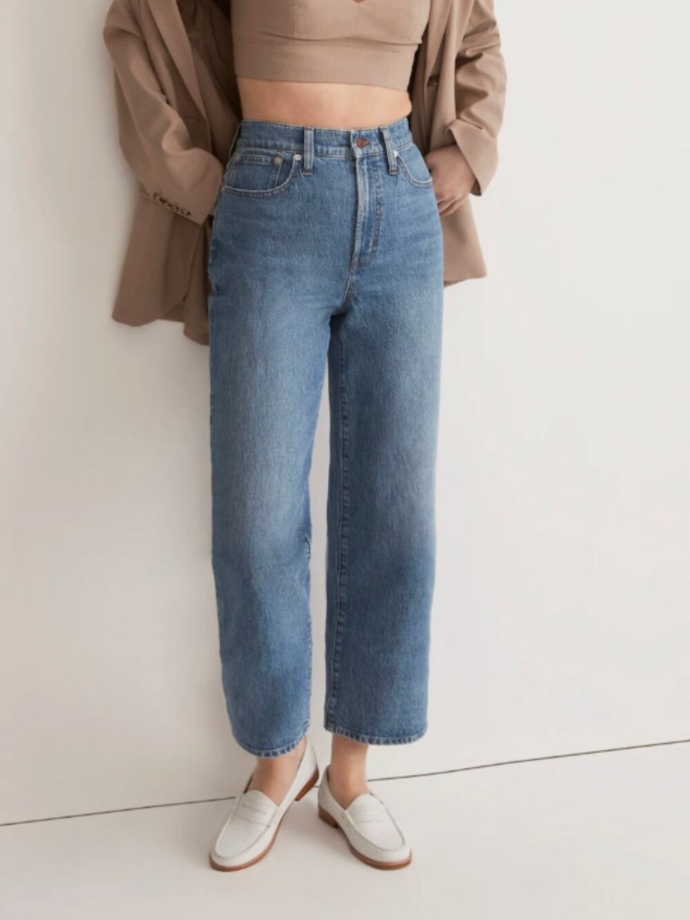 Madewell The Perfect Vintage Wide-Leg High Rise Crop Jean Medium Blue, size 29